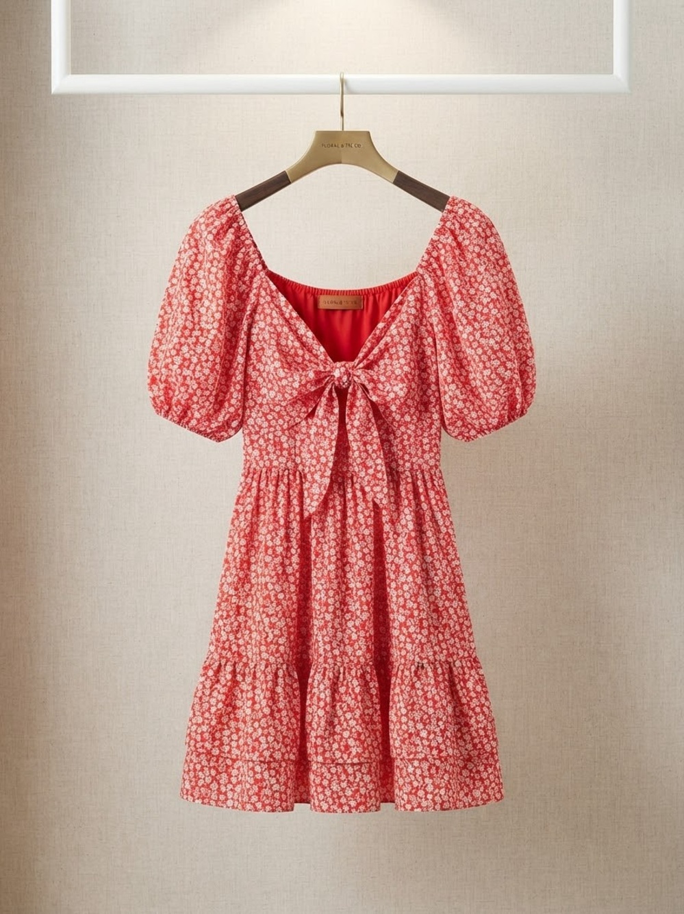 LC Women's Red Floral Sweetheart Dress
